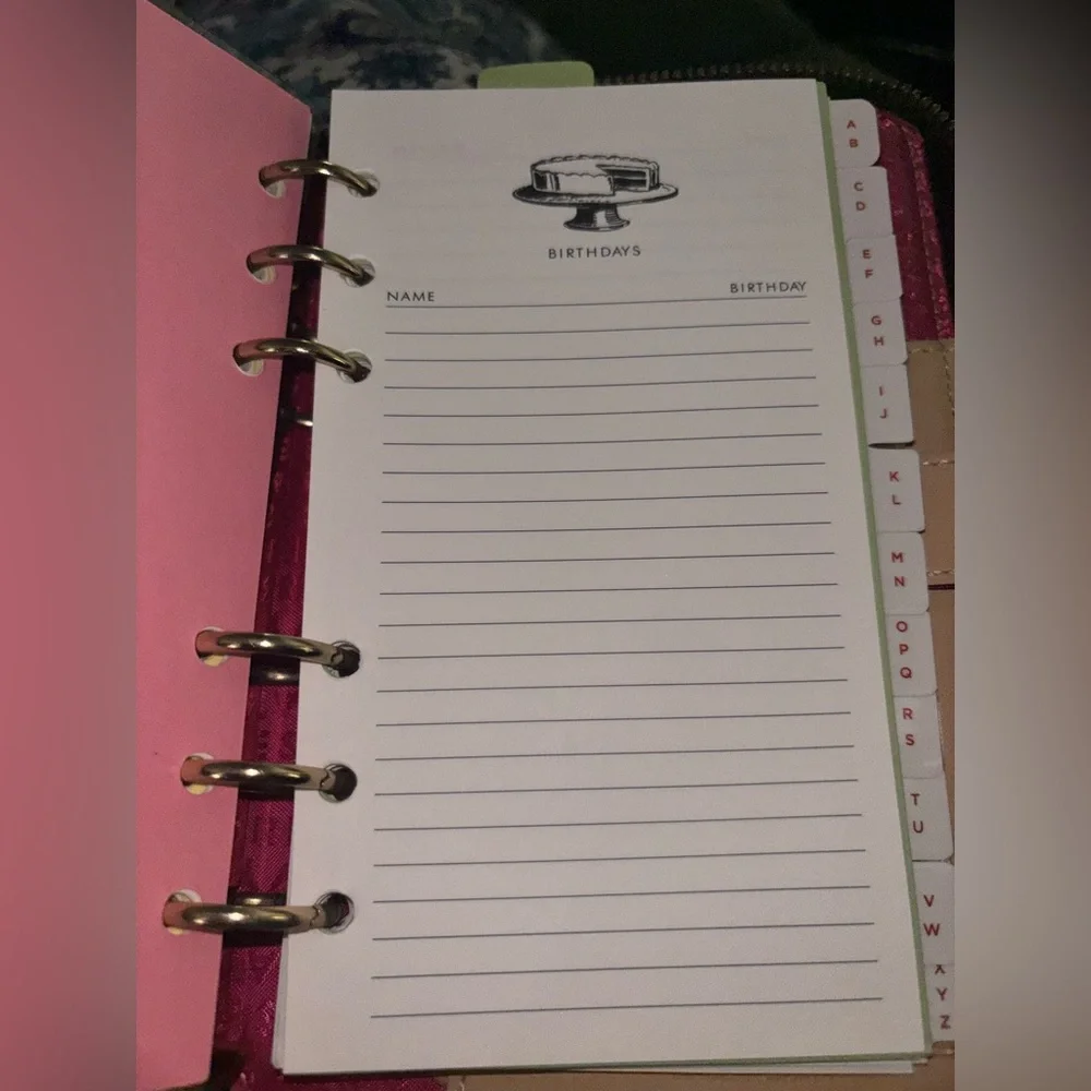 Kate Spade planner-Gold Hardware-Pink lining Black Pebbled Leather Zip Wellesley